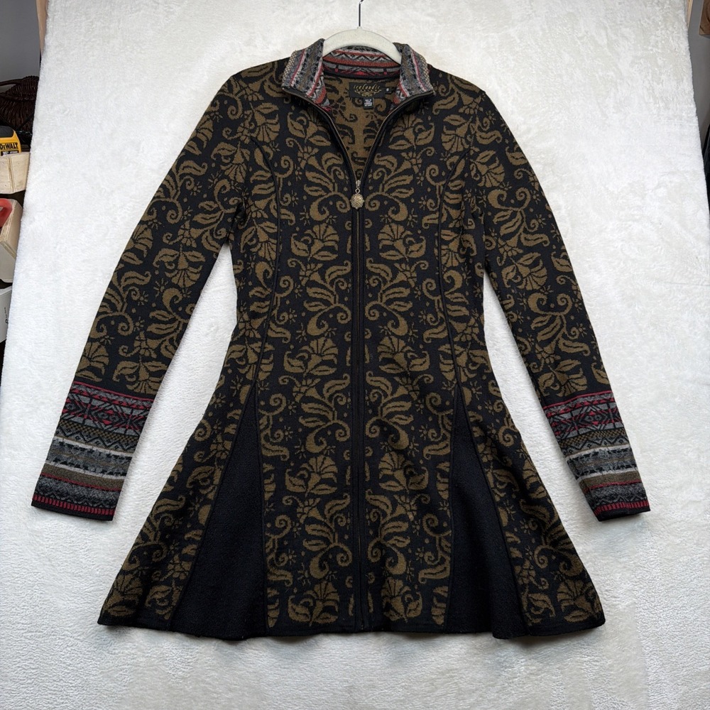 Icelandic Design Women's S Wool Blend Long Jacket Nordic Folk Boho Full Zip